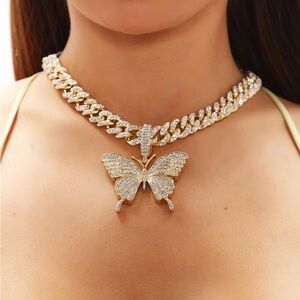 Fashion Nova Trendy Cuban Link Gold and Silver Butterfly Necklace